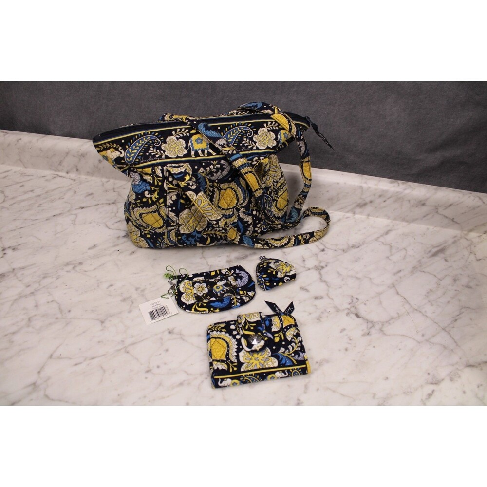 RARE Vera Bradley Miller Bundle- Bag ID Wallet Change Retired Ellie Blue